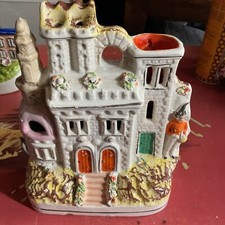 Antique 19thc Staffordshire Flatback Pottery Castle with Military Drummer Boy,