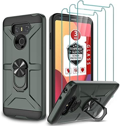 LG G6 Case, LG G6 Case with [3X Tempered Glass Screen Protector], Built-in Ring