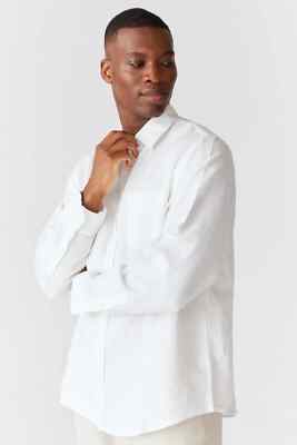 Movesgood Men's White BAMBOO Classic Linen Lenny Long Sleeve Shirt