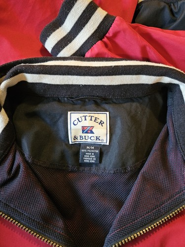 Cutter & Buck Golf M Mens Pullover Windbreaker Blue Red 1/2 Zip Yankee Trace SEE - Picture 12 of 18