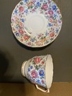 STAFFORDSHIRE CROWN FINE BONE CHINA VINTAGE CUP & SAUCER SET- BUTTERFLIES & ROSE — photo 1