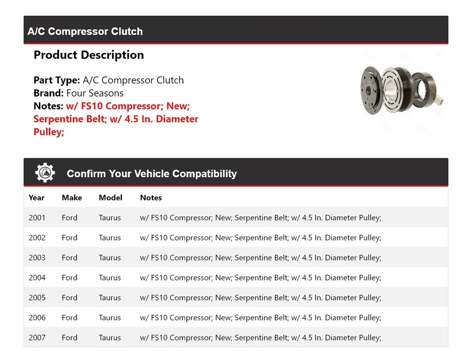 Embrague compresor aire acondicionado Ford Taurus 2001-2007 4 estaciones 2002 2003 2004 2005 Foto 2 de 4