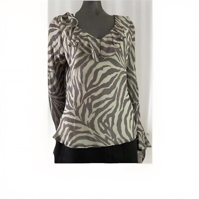 Finity Studio 100% Silk Print Dressy Lined Blouse Top   LIGHT CELEDON Size 12