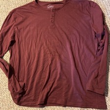 True Classic Men's XXL Burgundy Long Sleeve Henley Style Shirt