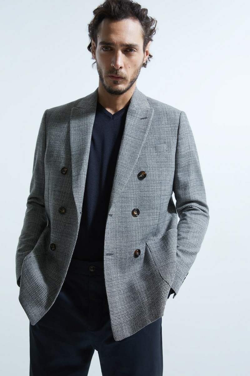 Blazer Double Boutonnière Zara Oversize - Taille S, Motif Plaid (lévriers), Neuf Avec étiquettes