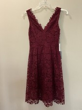 ASTR The Label Burgundy Midi V Neck Lace Sleeveless Dress Size M