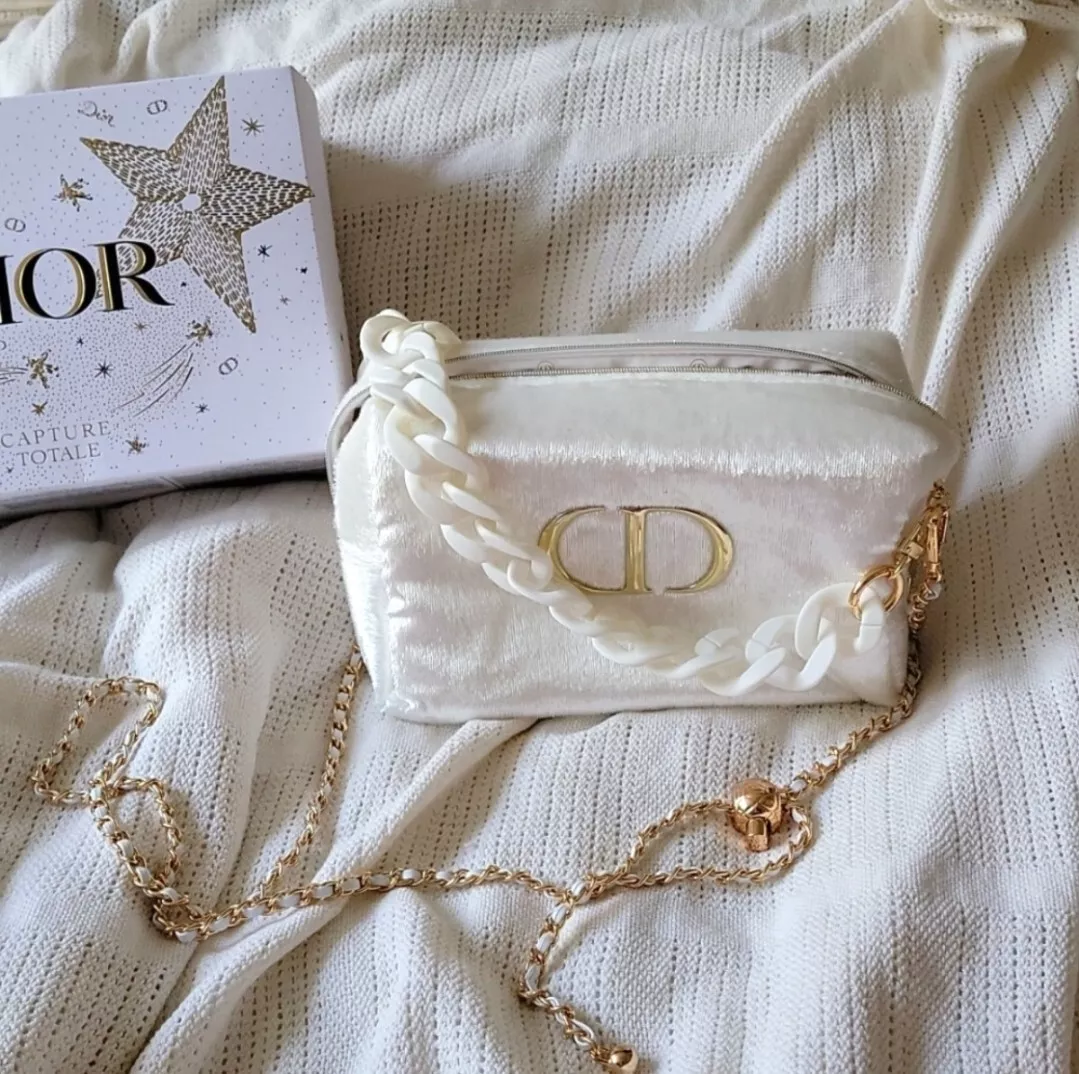 Dior Larger White Beauty Bag Makeup Pouch with Removable crossbody bag strap