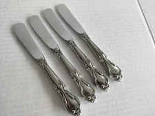 4pc Set Lyon Queens Fancy Stainless Paddle Butter Spreaders Hollow Handle 6 1/4"