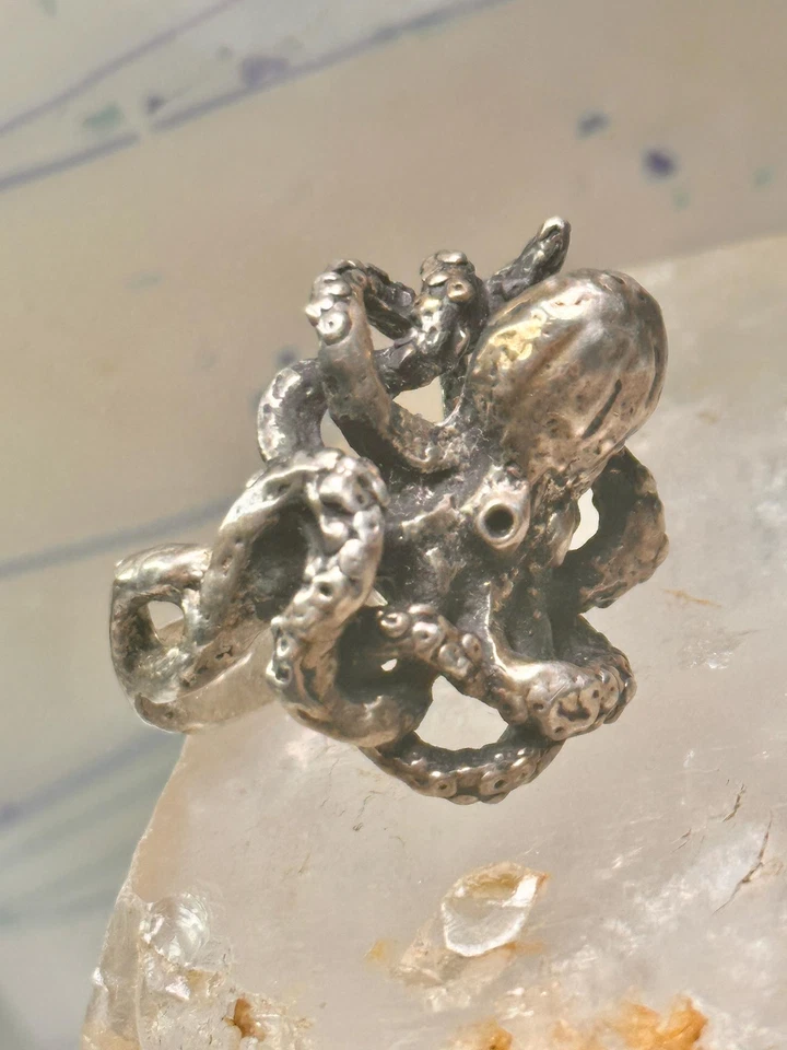 Anillo pulpo vintage banda talla 6 plata esterlina mujer hombre Foto 3 de 4