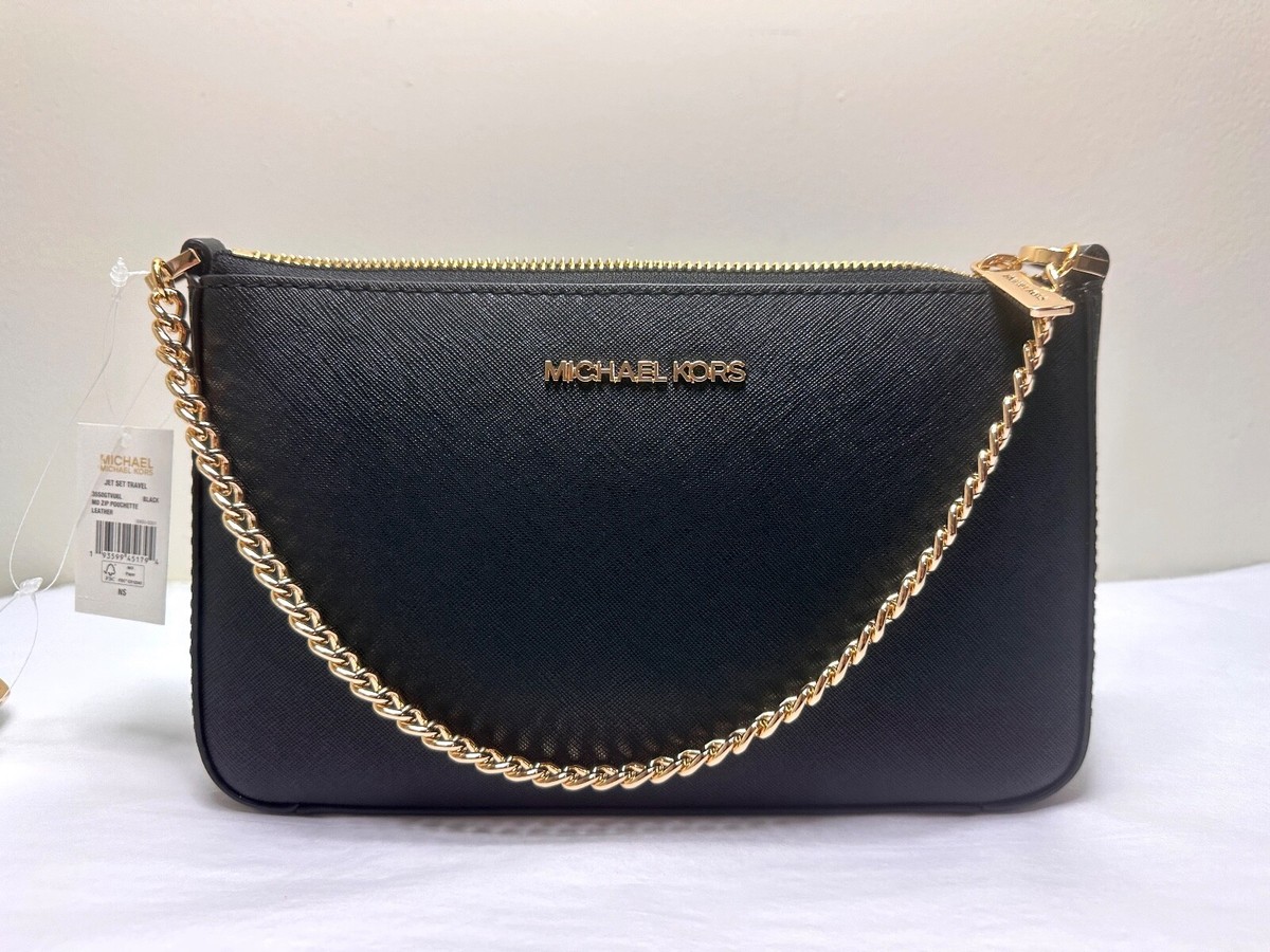 MICHAEL KORS Jet Set Chain MD Zip Saffiano Leather Pouchette