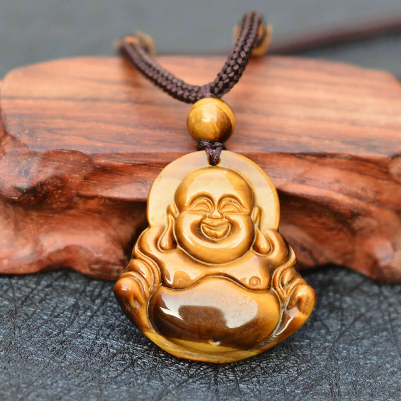Certified Tiger Eye Pendant Smile Buddha Pendant with Chain