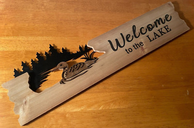 Welcome To The Lake Loon Sign Wood Metal Log Cabin Lodge Wildlife Decor New