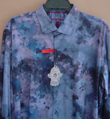 NWT $125 LUCHIANO VISCONTI Mens XL BLUE CAMO KNIT COTTON BLEND SHIRT 4383 - Picture 4 of 6