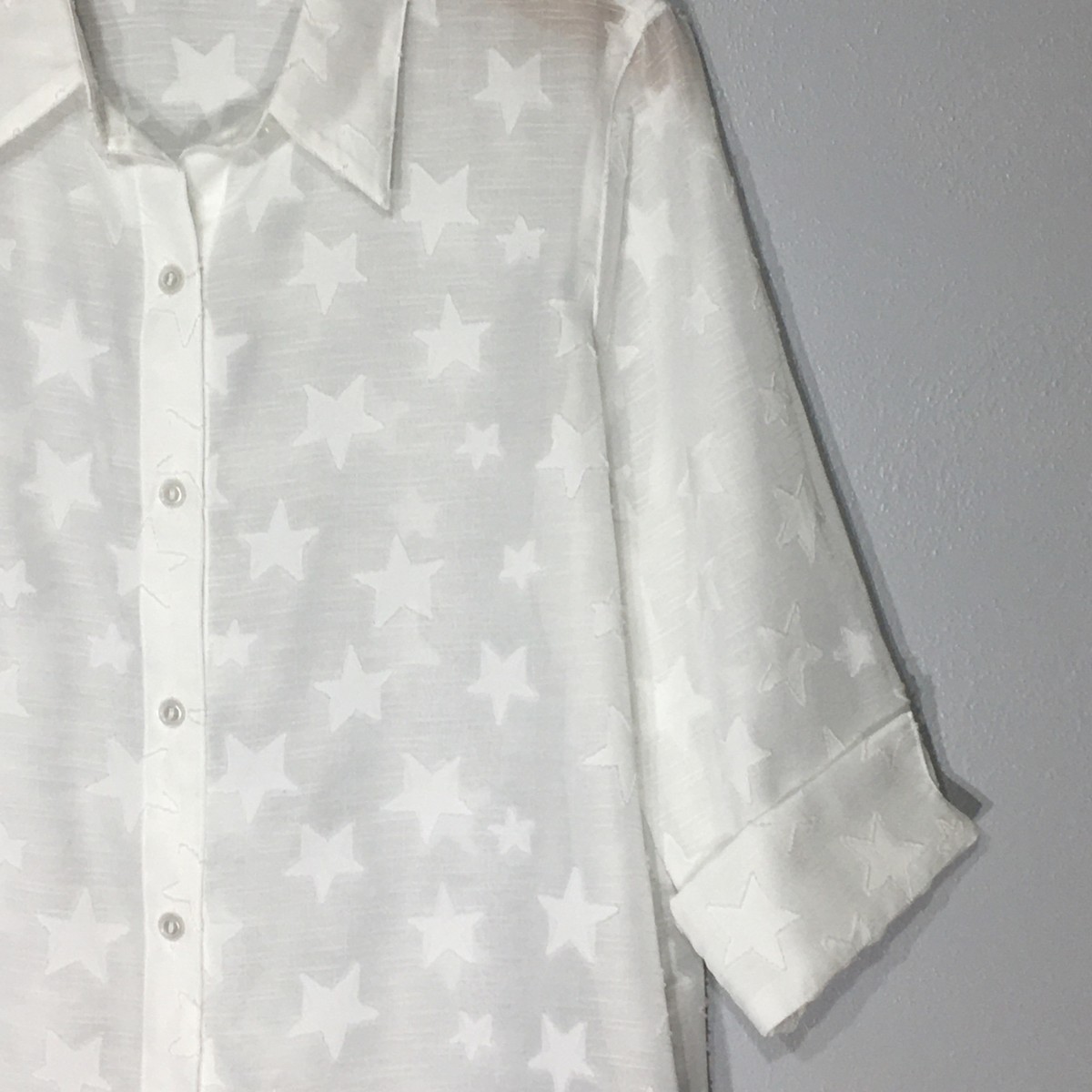Sheer Monochrome White Star Blouse, Sheer Top with Stars, Fourth 