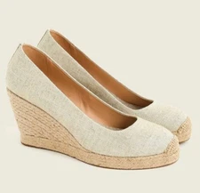 J. Crew Women's Seville Beige Tan Espadrille Wedge Heel Canvas Slip On Pumps 6.5