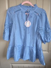 Umgee S Blue 3/4 Sleeve Top With Crochet Deta...