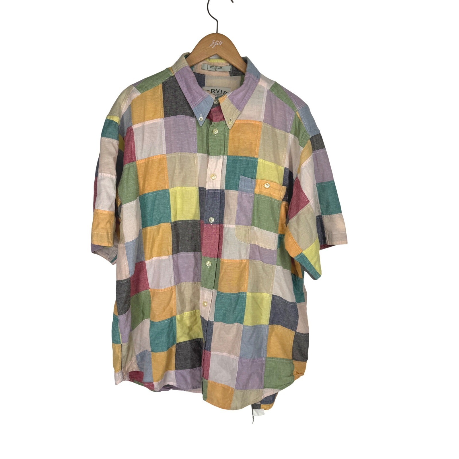 Orvis Mens Patchwork Colorblock Camp Button Shirt… - image 1