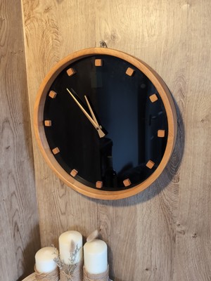 Wanduhr Holz Rauchglas modern groß 38 cm modern Retro 60er stilvoll