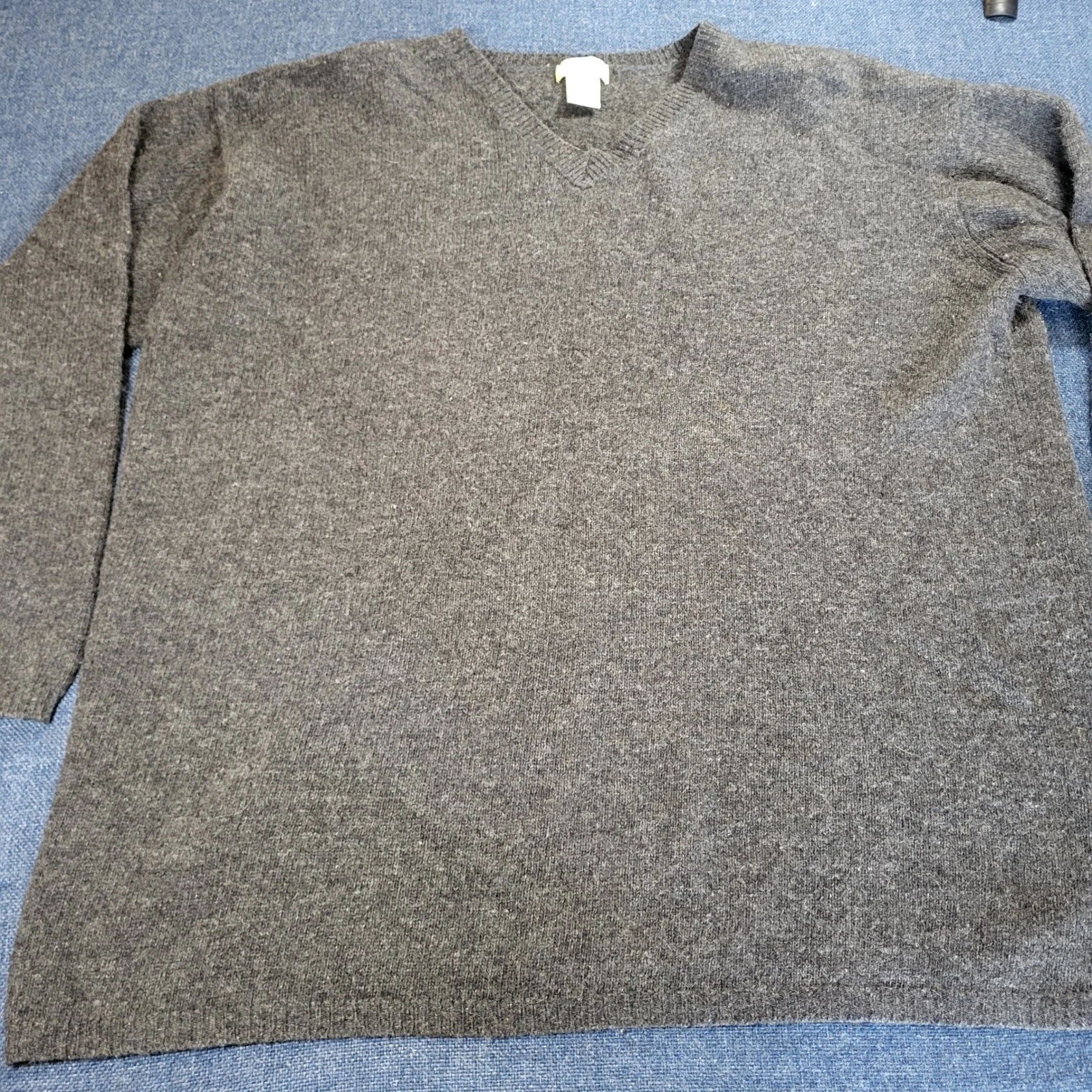 Limited America Vintage mens Charcoal Grey Lambswool Blend V-Neck Sweater L
