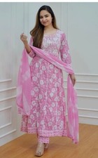 Women's Embroidered Rayon Kurta Pant Set with Dupatta Indian Ethnic Outfit