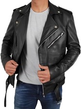 Chaqueta de cuero genuino de piel de búfalo de motociclista para hombre...