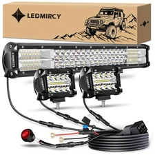 20" LED Light Bar with Spot & Flood Combo + 2x 4" LED Pods, For Off-Road