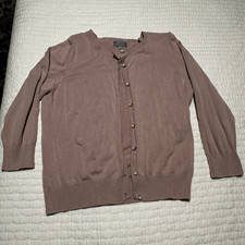 Joseph A Taupe Knit Cardigan Sweater L Floral Button Women's Long Sleeve