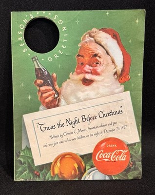 VTG 1950s Coca Cola Ad Christmas Bottle Hanger Santa Night Before Christmas RARE
