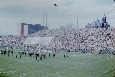 Vintage Found Slide Photo 1950s Stadium Game Day Crowd Football Field Scene