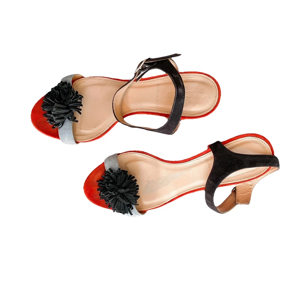 J. Sandalias Crew Colorblock con pompones para mujer 8 hechas en Italia tacón ancho gamuza Foto 4 de 4