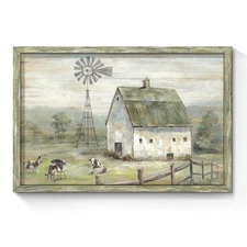 Wood Print Barn Wall Art: Cows under the Windmill Rural Scene Picture Rustic ...