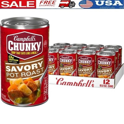 12 Pack Campbell's Savory Pot Roast Soup Canned Meal 18.8 oz Ready to Eat New