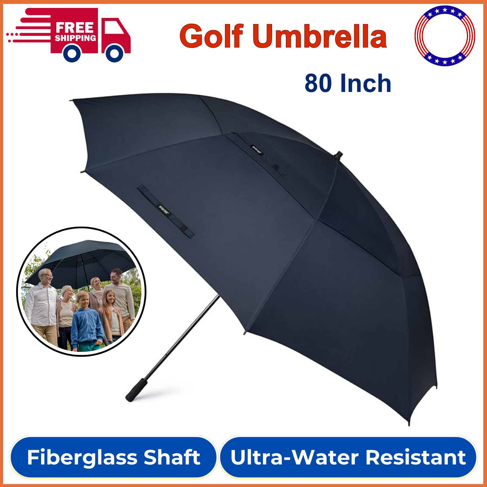 Umbrella Double Canopy Vented Windproof Stick