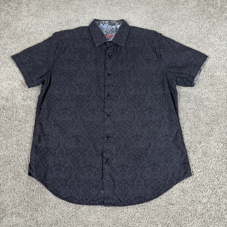 Robert Graham Shirt Mens Large Black Classic Fit Short Sleeve Paisley Jacquard - Image 2 of 4