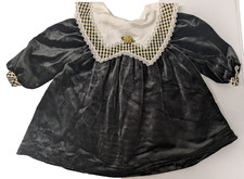 Vintage Little Precious Toddler Black Crushed Velvet Dress sz 2T Lace Plaid Gold