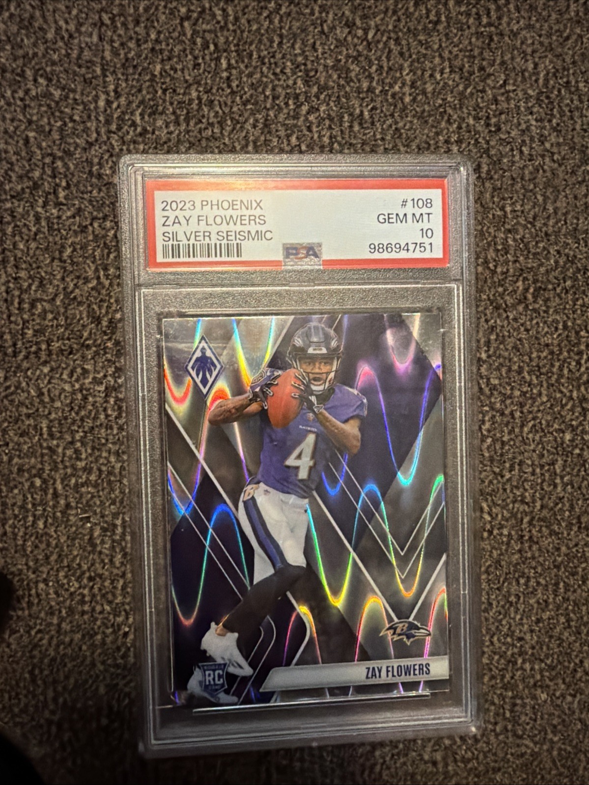 2023 Panini Phoenix Zay Flowers RC Silver Seismic #108 Baltimore Ravens  PSA 10
