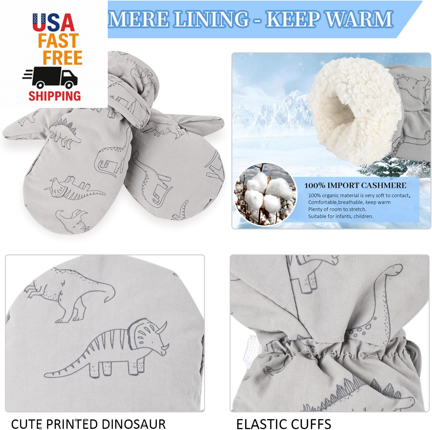 Fleece Lined Mittens for Baby Boys Girls,Baby Toddler Little Kids Winter Gloves 