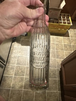 Harwood Beverage Co. Embossed Soda Bottle Battle Creek Michigan MI