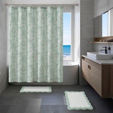 Mainstays 15-Piece Green Botanical Bathroom Set   Shower Curtain, Bath Rugs