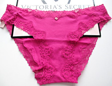 VICTORIA'S SECRET Cotton Bikini Panty S M Pink NWT Lace Trim VS Shadow Stripe