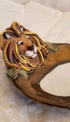 Fired Fantasies Handcrafted 3D Lion Trinket Dish Hand Painted