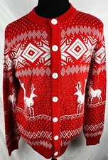 Tipsy Elves Red Naughty Reindeer Ugly Christmas Sweater Cardigan Men's L