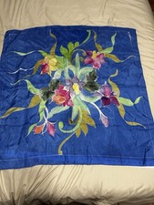 Silky Square Scarf 33.5 x 33.5 Blue Floral Malaysia Beautiful Scarf
