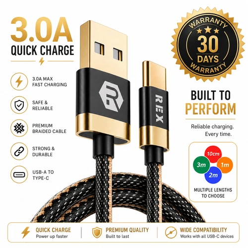 USB A to Type C Fast Charger Cable 3A For Samsung Mobile Phone Lead USB C Cable
