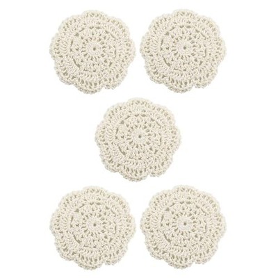 RLECS 5PCS 4 Inch Round Cotton Handmade Lace Placemats Vintage Crochet