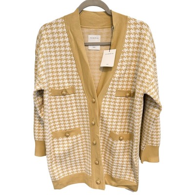 Sandro Dane Yellow Houndstooth Oversized Cardigan Sweater 0/Small