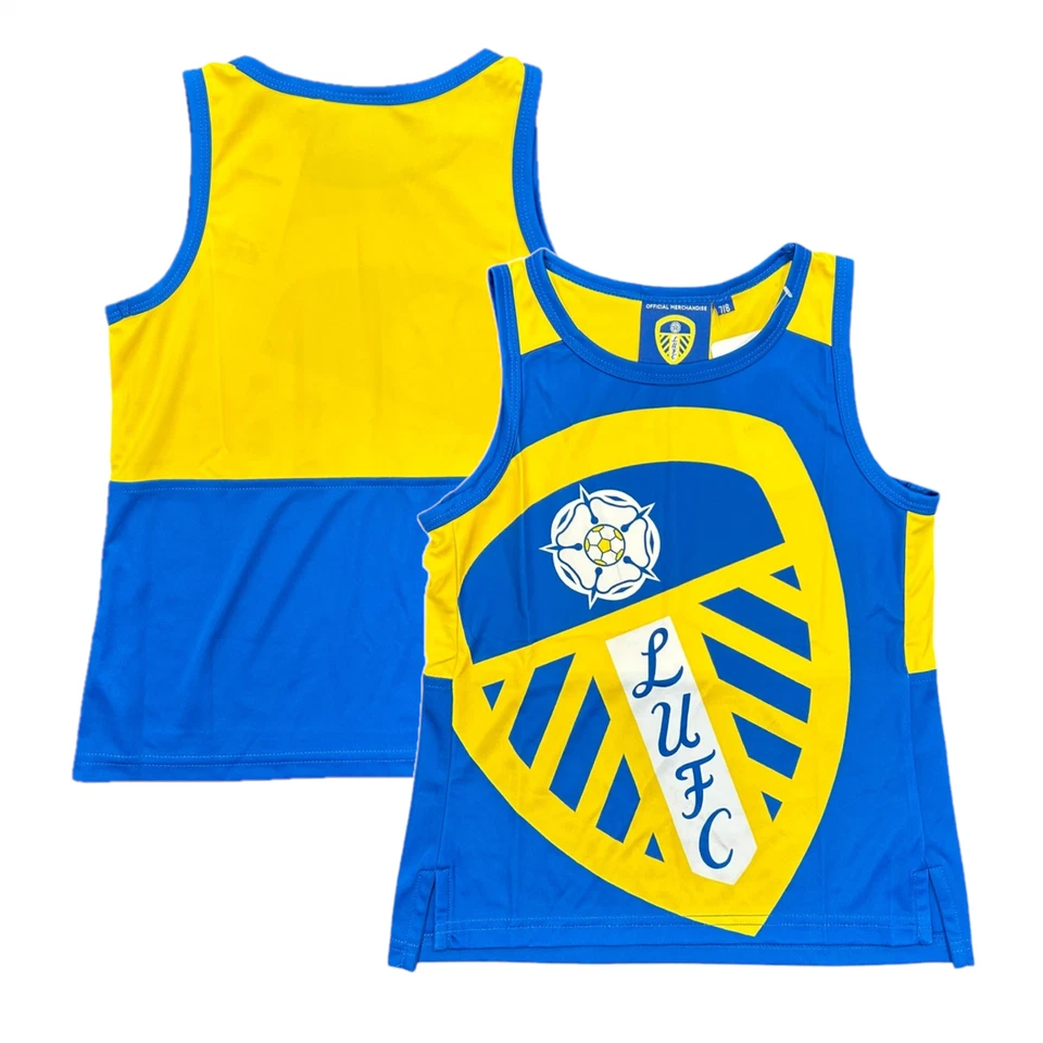 CLUB OFFICIAL Leeds United Tank Top Kid's Football Oversized Crest Vest - New