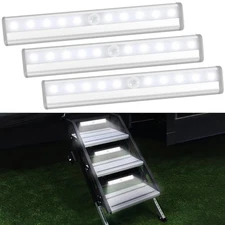 3 Pack Motion Sensor RV Step Lights, 10 LED Battery Operated 7.5 White light