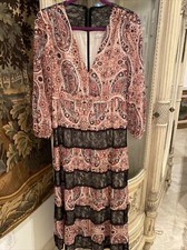 Alice +Olivia SZ 4 Karolina maxi dress blouson sleeves v-neck lace detail  mint.