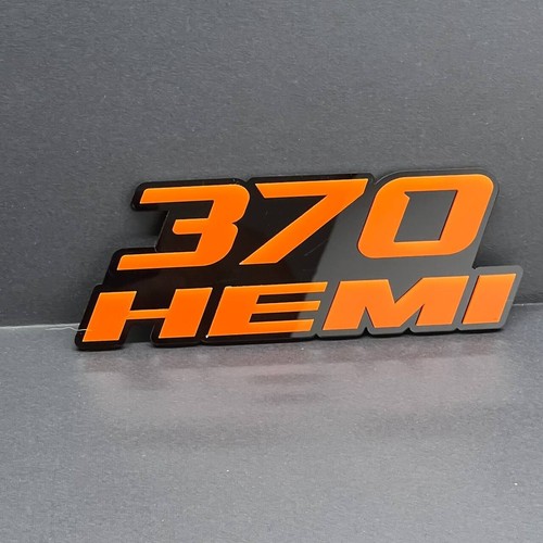 370 HEMI Emblems Orange Black – Side Fender Badges for Muscle Cars (Set of 2) - Picture 7 of 7